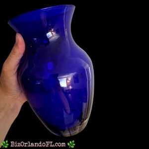 VINTAGE: Cobalt Blue Glass Vase Urn Shape Decorative Home Decor Collectible Art